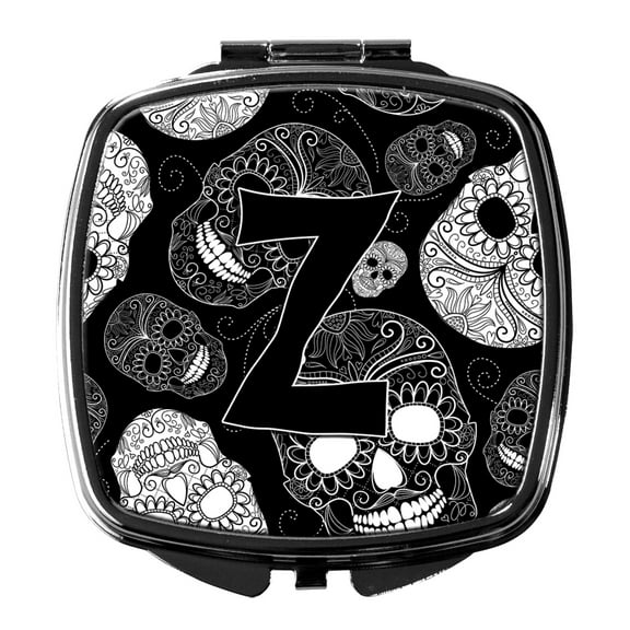 Letter Z Day of the Dead Skulls Black Compact Mirror