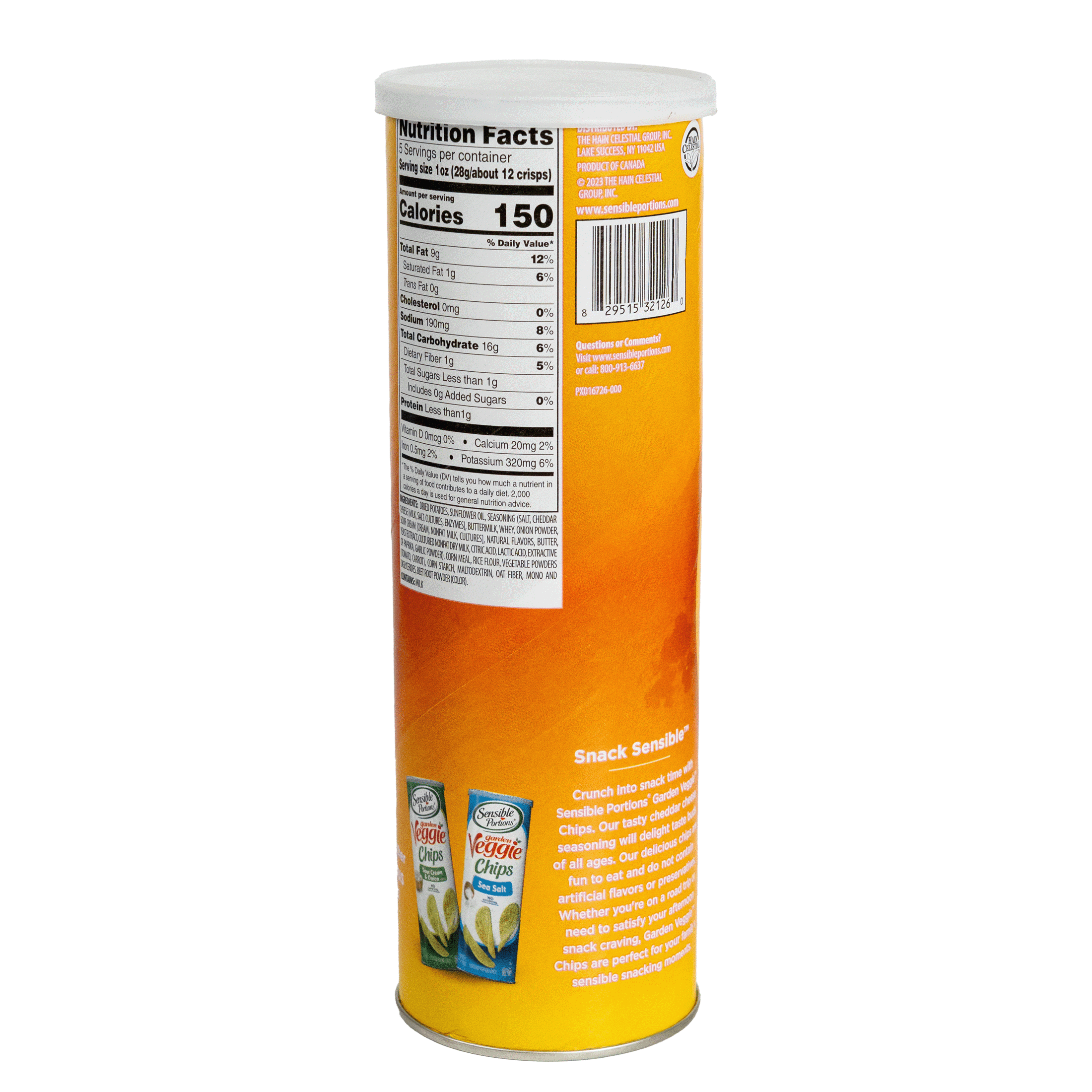 Sensible Portions Garden Veggie Snack Cheddar Cheese Potato Chips, 5 oz, Cardboard Canister
