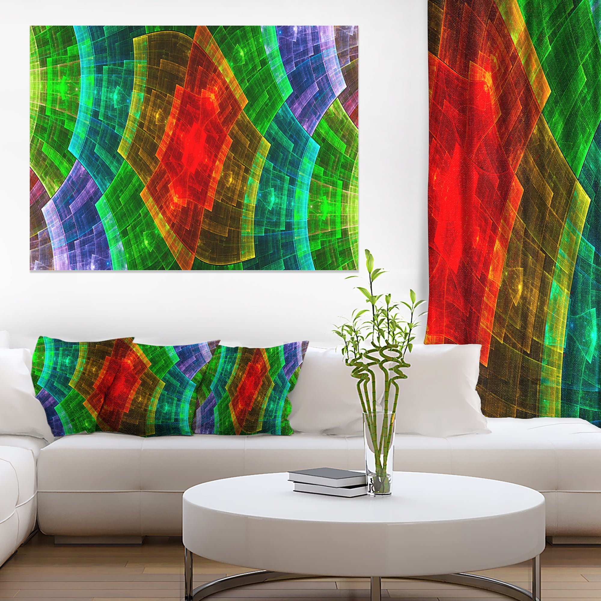 Colorful Psychedelic Fractal Metal Grid Abstract Wall Art Canvas