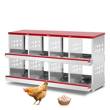Zimtown 8 Compartment Metal Chicken Nesting Box, Galvanized Steel Wall Mount for Hens, Ducks, Red