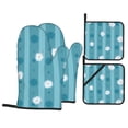 thumbnail image 1 of YFYANG Oven Mitts and Pot Holders Sets 4 Pieces, Non-Slip Heat Resistant Blue Striped Flowers Kitchen Glove Pot Mat for Cooking and Baking, 1 of 8