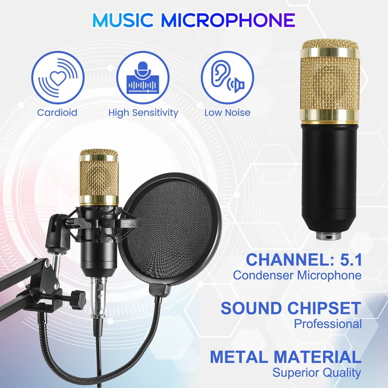 Ensemble De Microphone À Condensateur, Microphone En Streaming, Carte Son En Direct Avec Support Ensemble De Microphone À Condensateur, Microphone En Streaming, Carte Son En Direct Avec Support
