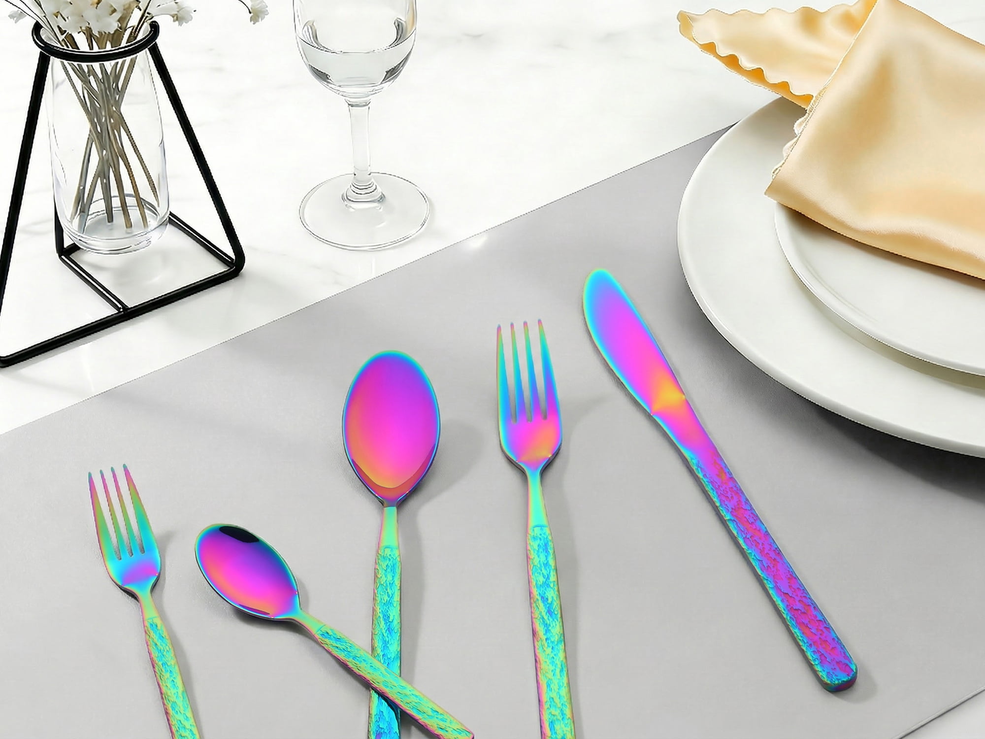 Unique Bargains Stainless Steel Flatware Set for Multiple Use Colorful 20pcs