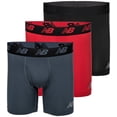 thumbnail image 1 of Calzoncillos tipo bóxer New Balance 6 para hombre, paquete de 3, color negro/rojo/azul, talla pequeña, 1 of 5