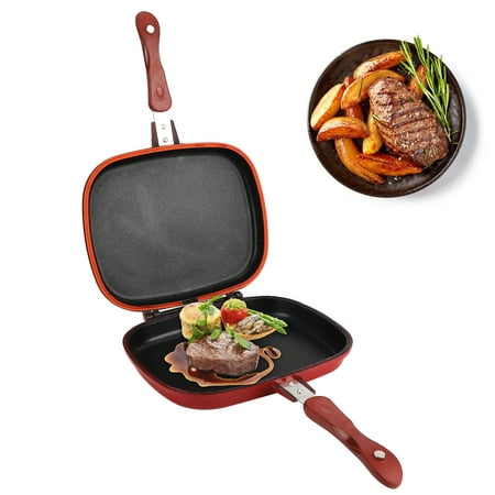 

LHCER 28cm Red Square Double‑Sided Frying Pan Non‑Stick Pan for Barbecue Grill Kitchen Supplies Cookware
