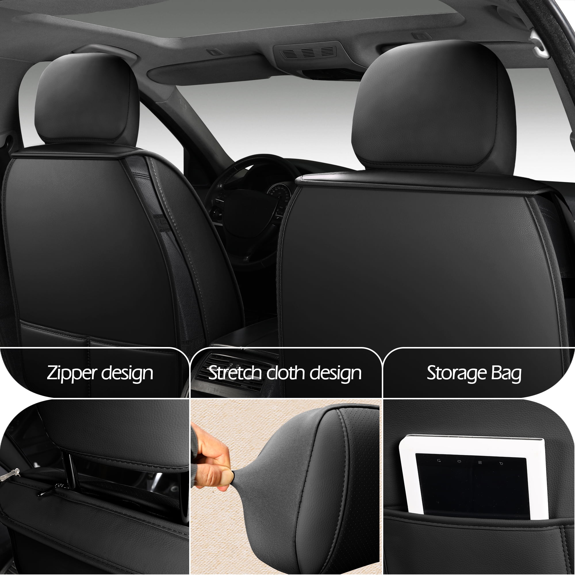 LINGVIDO Premium Leather 2 Seats Car Seat Cover For SUV Sedan Universal Fit Seat Cushion Durable Breathable Black Seat Covers for Car