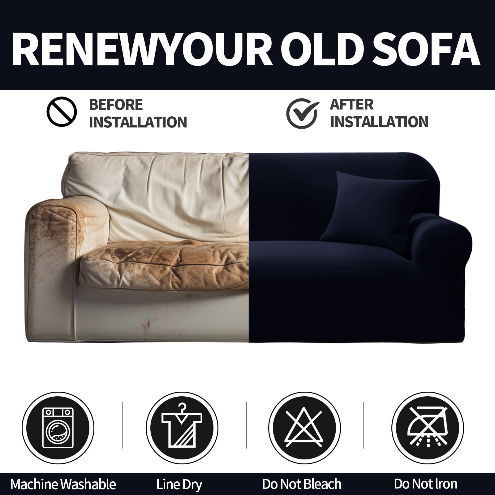 YEAHOME Stretch Sofa Slipcover with Pillow Case 1-Piece Sofa Cover Furniture Protector Couch Soft with Elastic Bottom for Kids Pet Protector Furniture Covers(Chair, Navy Blue)