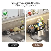 Kitchen Sink Caddy Sponge Holder,Sponge Holder for Kitchen Sink,Expandable Dish Drying Rack with Drainboard,Rustproof Sink Caddy with Brush Holder(White 9.05*4.33*3.54in)from QiwagFerng