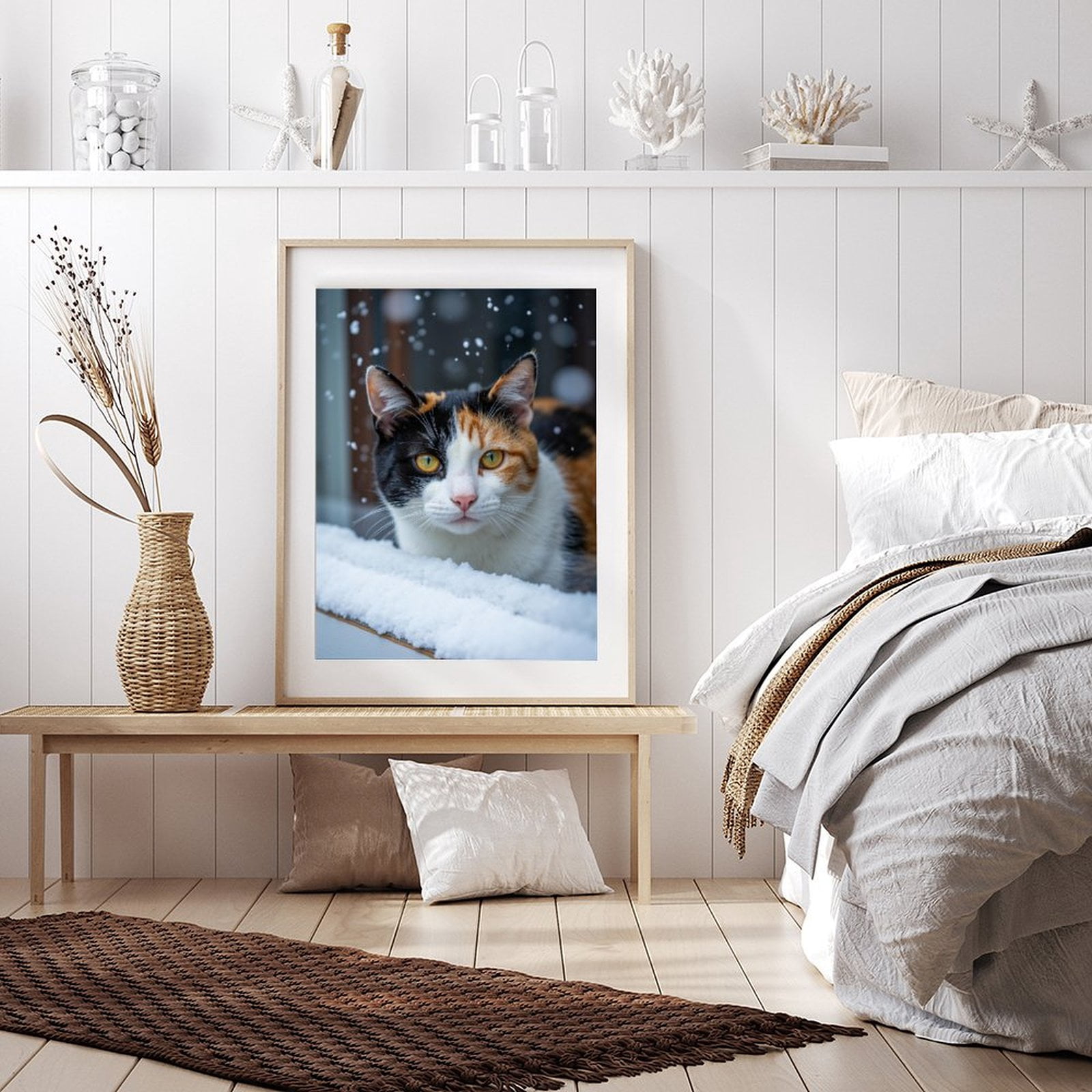 Diamond Art Kits for Adults - 5d Calico Cat Snowfall Window View Diamond Painting for Adults, Diamond Art for Adults Beginners, Diamond Painting Kits for Adults for Home Wall Decor