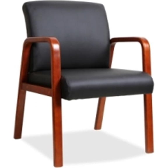Black Leather Wood Frame Guest Chair