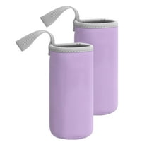 2pcs Neoprene Water Bottle Sleeve, 12 oz Insulated Water Glass Bottle Carrier Bag Collapsible Drink Bottle Sleeve Cover Holder with Handle, Light Purple