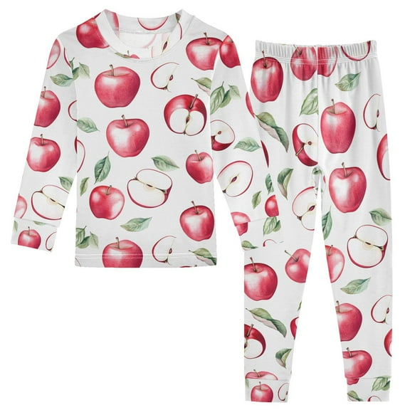 joogoo Apples Pattern 2 Piece Long Sleeve Tee and Pants Cotton Pajama Set 5Y