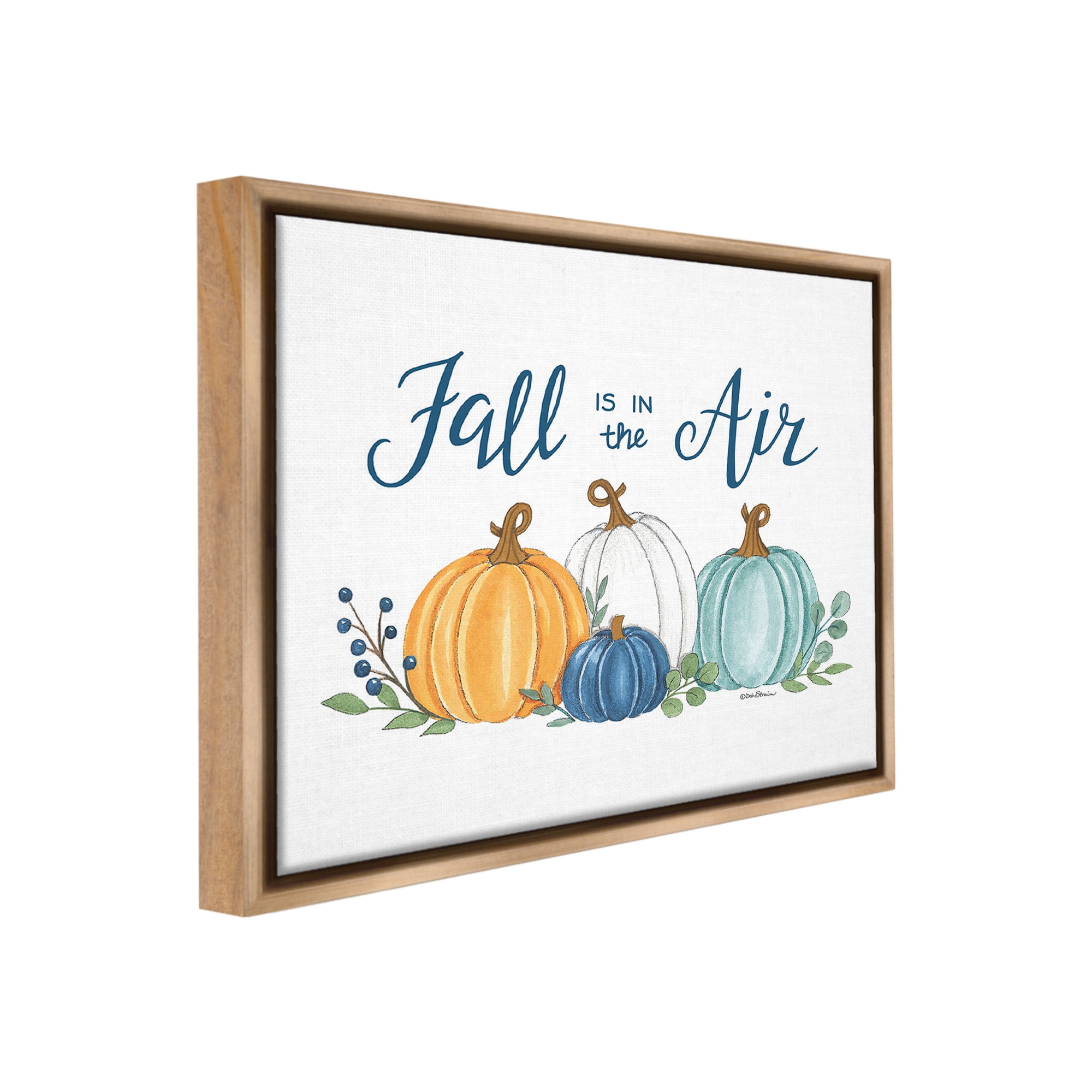 Stupell Industries Fall In The Air Pumpkins Holiday Painting Brown Floater Framed Canvas Art Print Wall Art, 21 x 17