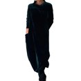 thumbnail image 5 of comerut Women Dress Round Neck Loose Solid Color Long Sleeve Soft Pullover Warm Mid-calf Length Lady Casual Midi Dress, 5 of 8