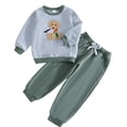 thumbnail image 2 of Boys Outfits Boys Striped Cartoon Puppy Hoodie and Sweatpants 2 Piece Fall Set Boys' Clothing Sets Green 5-6 Years, 2 of 8