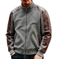thumbnail image 2 of Mens Workwear Jackets Long Sleeve Full Zipper Stand Up Collar Fashion Vintage Fall Jacket with Pockets Gray M, 2 of 7