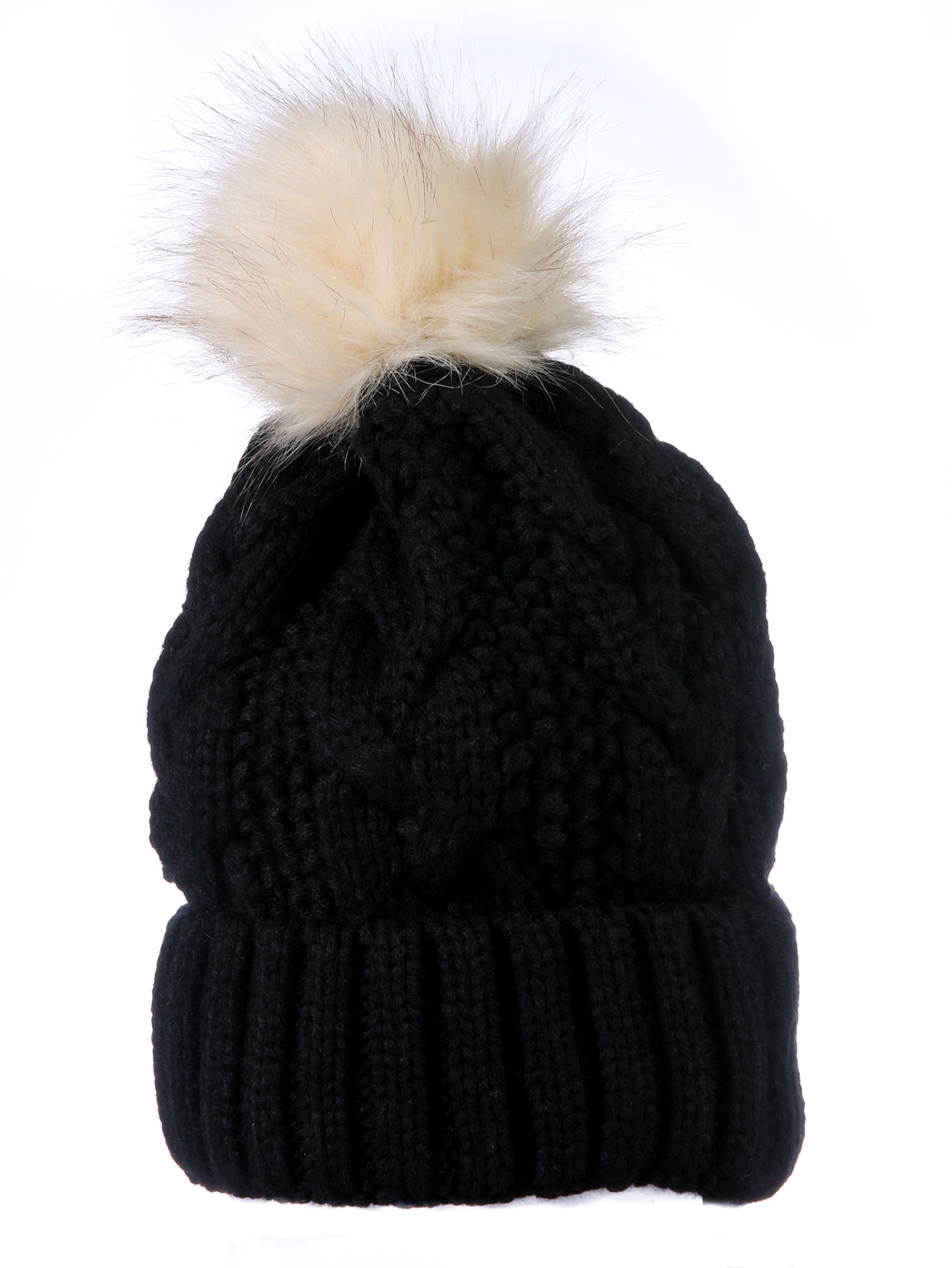 Adults Mens Womens Warm Ribbed Cable Knit Pom Pom Knitted Winter Bobble Hat 