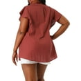thumbnail image 4 of Agnes Orinda Women's Plus Size Peplum Babydoll Tie V Neck Ruffle Flowy Tunic Top 1X Brick Red, 4 of 9