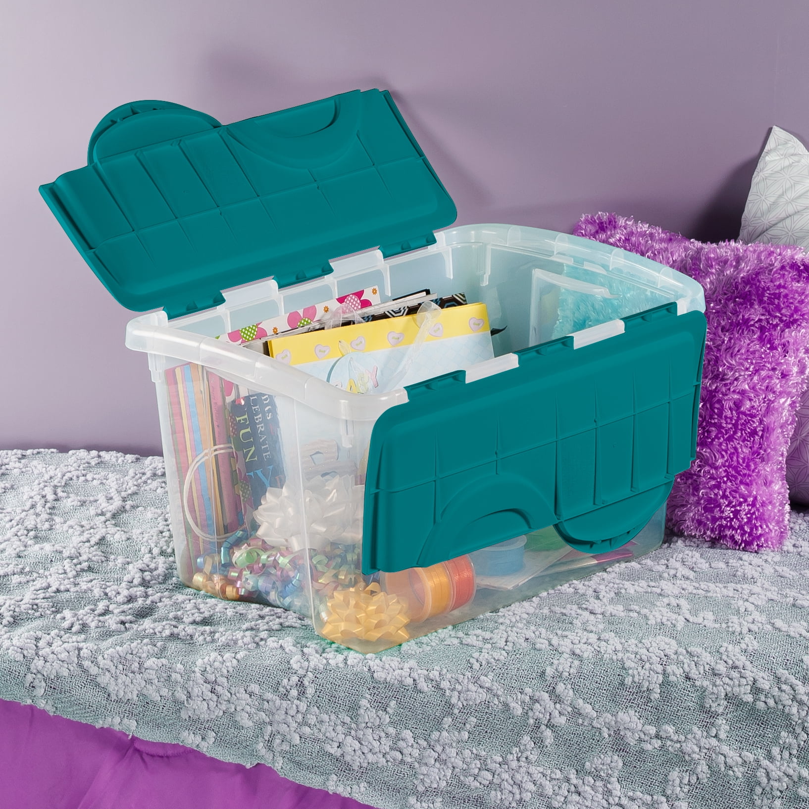 Sterilite 48 Quart Single Unit Teal Sachet Hinged Lid Storage Box