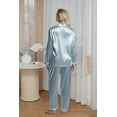 thumbnail image 4 of DAKIMOE Sleepwear Womens Silky Satin Pajamas Set Long Sleeve Nightwear Loungewear, Light Blue, XXL, 4 of 8