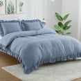 thumbnail image 1 of CAROMIO King 3 Pcs Ruffle Duvet Cover Set Soft Washed Microfiber Vintage Duvet Cover Set with Button Closure, Blue, 1 of 7