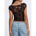 thumbnail image 3 of 2Pcs Sexy Floral Lace Crop Tops for Women See through Low Cut T-Shirts+Bra Set Going Out Streetwear, 3 of 6
