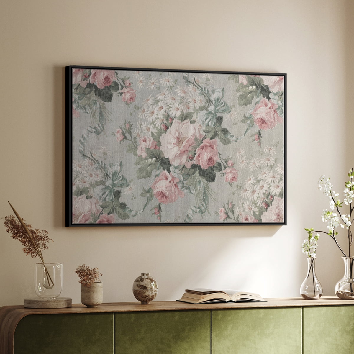 Vintage Abstract Print-XIV Framed in Black Wood Gallery Wrapped Canvas 25 in. x 37 in.