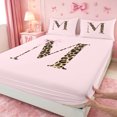 thumbnail image 4 of meiyoeat Fashion Cheetah Monogram M Print Queen Sheets,Cute Bowknot Queen Sheet Sets For Girl,4Pcs,1 Flat Sheet,1 Fitted Sheet And 2 Pillowcases, 4 of 6