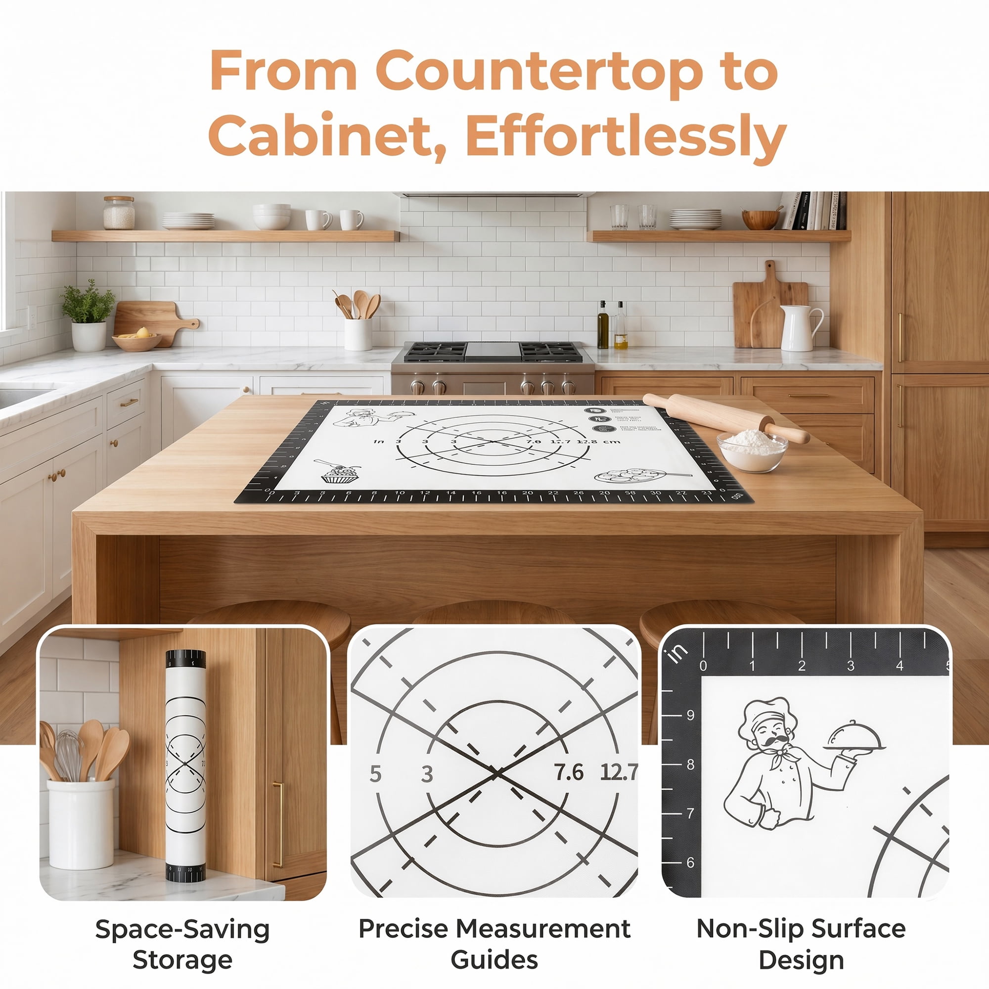 Unique Bargains Thickened Silicone Pastry Baking Mat with Measurements Black 11.8"x15.7"