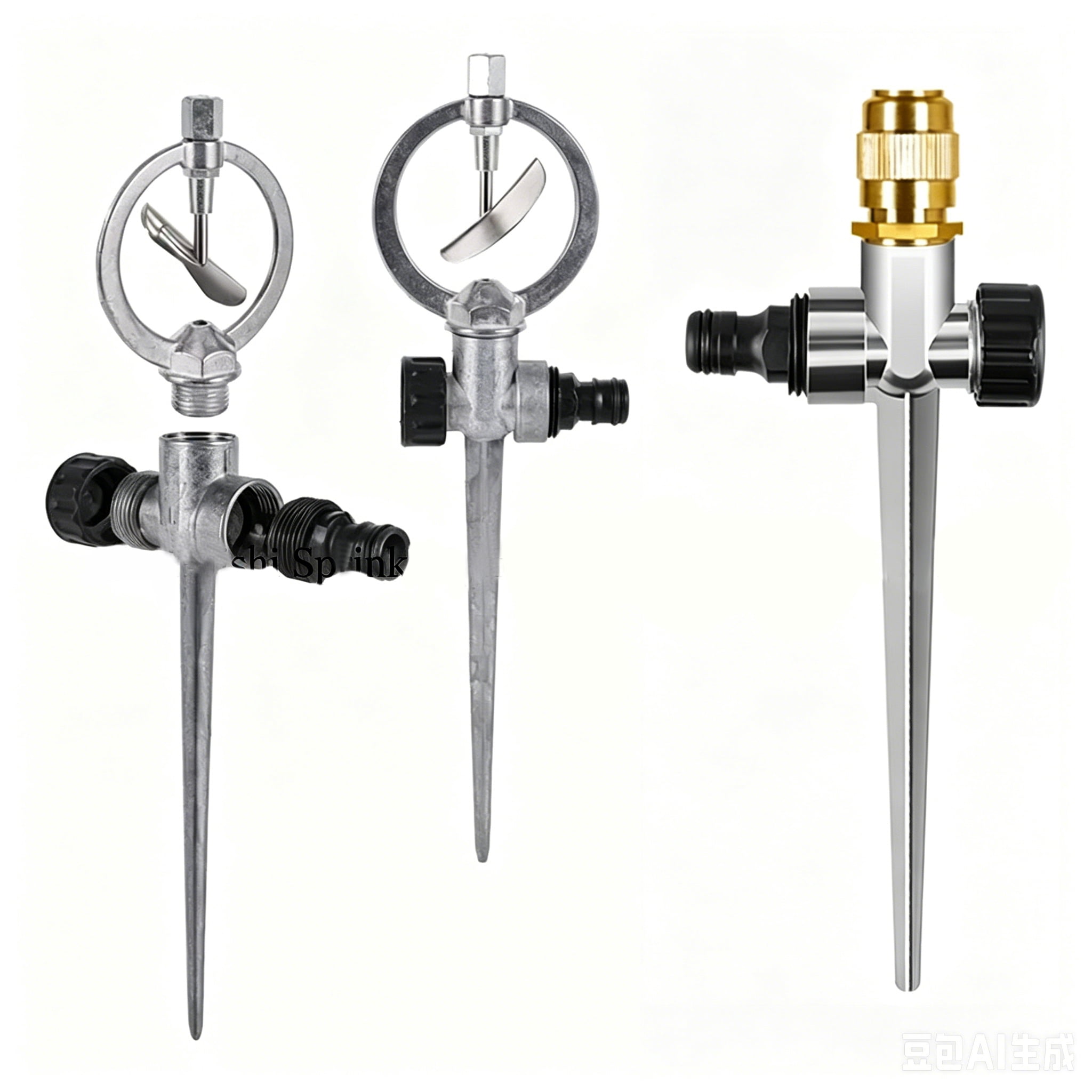 Heavy Duty Impact Sprinkler on Spike, 360 Degree Rotating Lawn Sprinkler for Garden Irrigation-Alloy ground plug+adjustable alloy