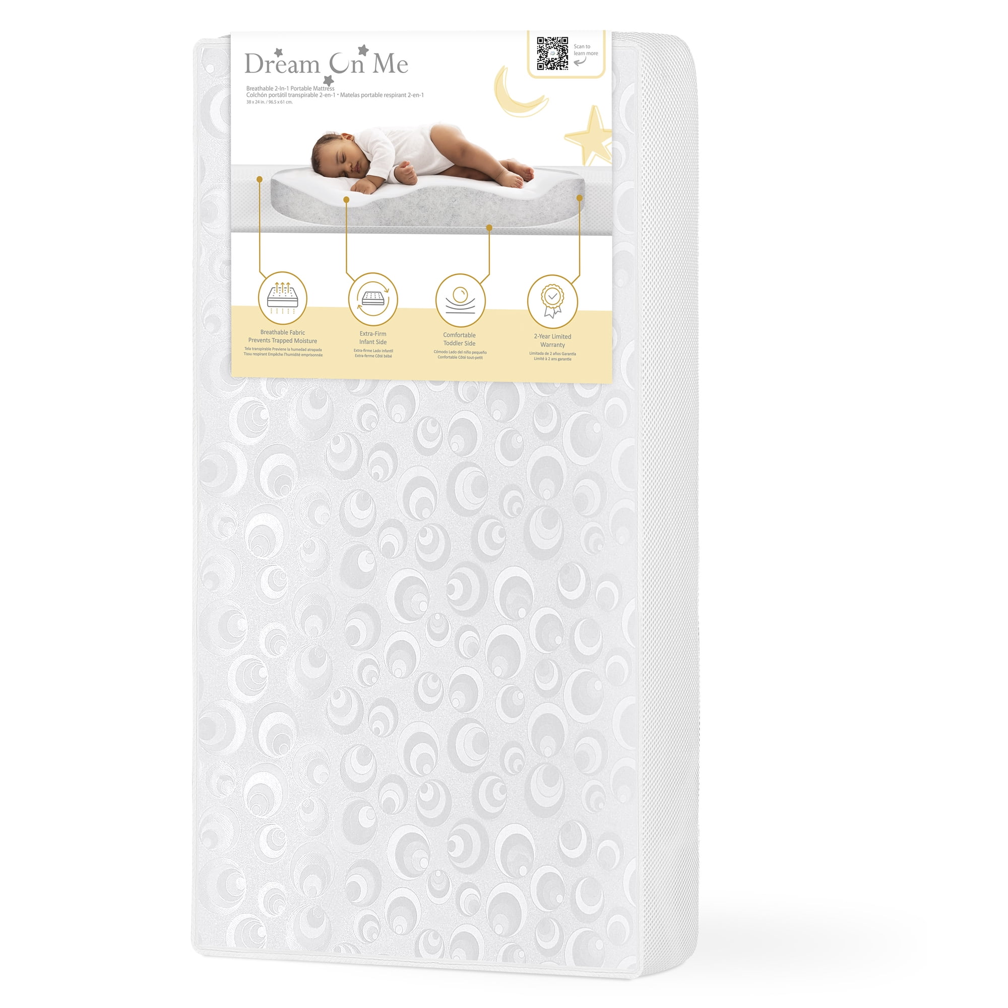 Dream on Me, 2-In-1 Breathable Foam Two-Sided 3" Mini/Portable Crib Mattress