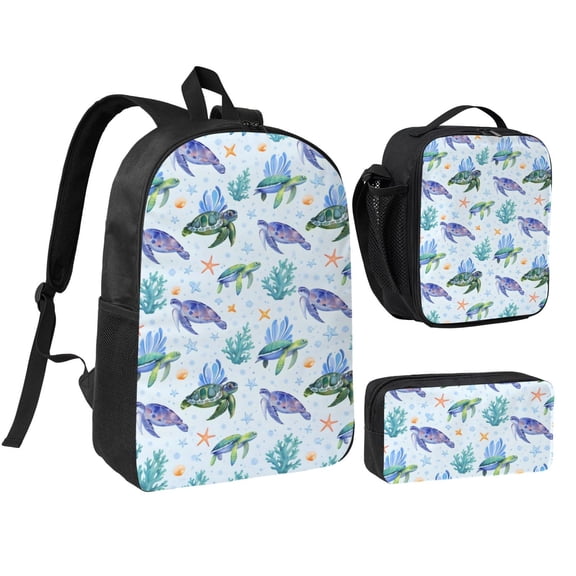 Sea Turtle Backpack Set 3pc ，Backpack with Lunch Bag and Bag 17 Inch