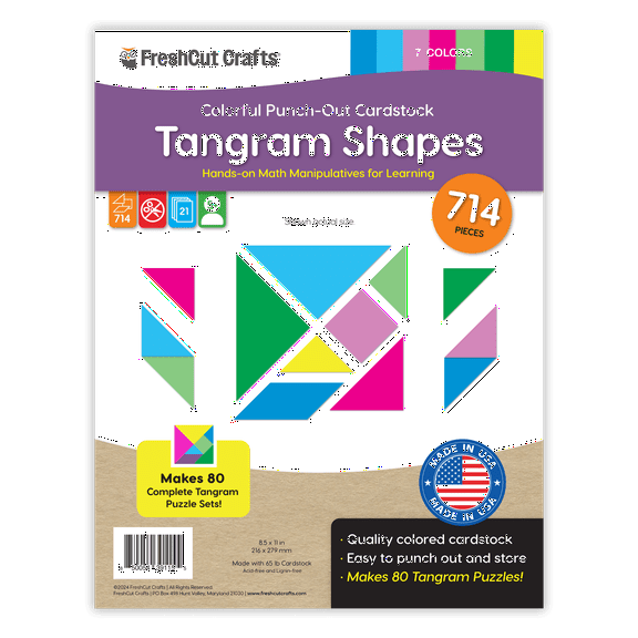 FreshCut Crafts Punch Out Paper Cutouts, Tangram Shapes Math Set, 714 Pieces