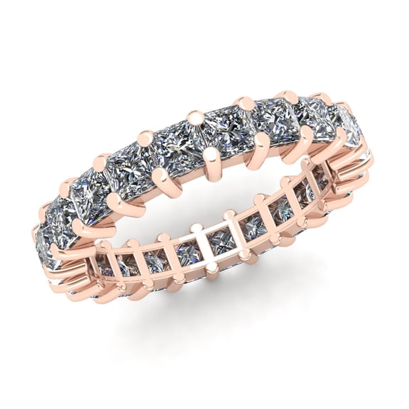 Natural 3.75Ct Princess Cut Diamond Shared Prong Women's Anniversary Wedding Eternity Band Ring Solid 14k Rose Gold H SI2