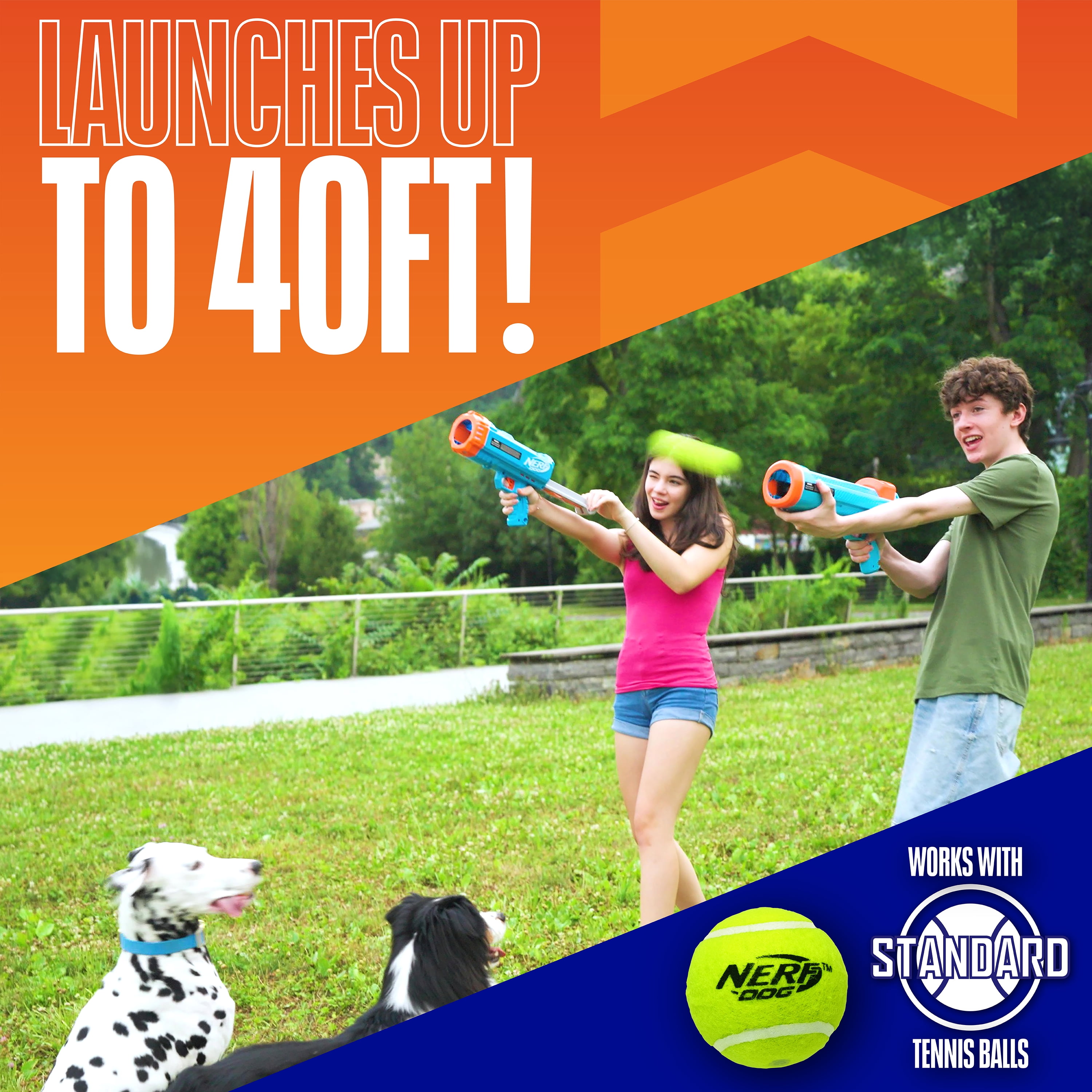 Nerf Dog Compact Blaster Tennis Ball Launcher for Dogs with 2 Balls, 12 inch