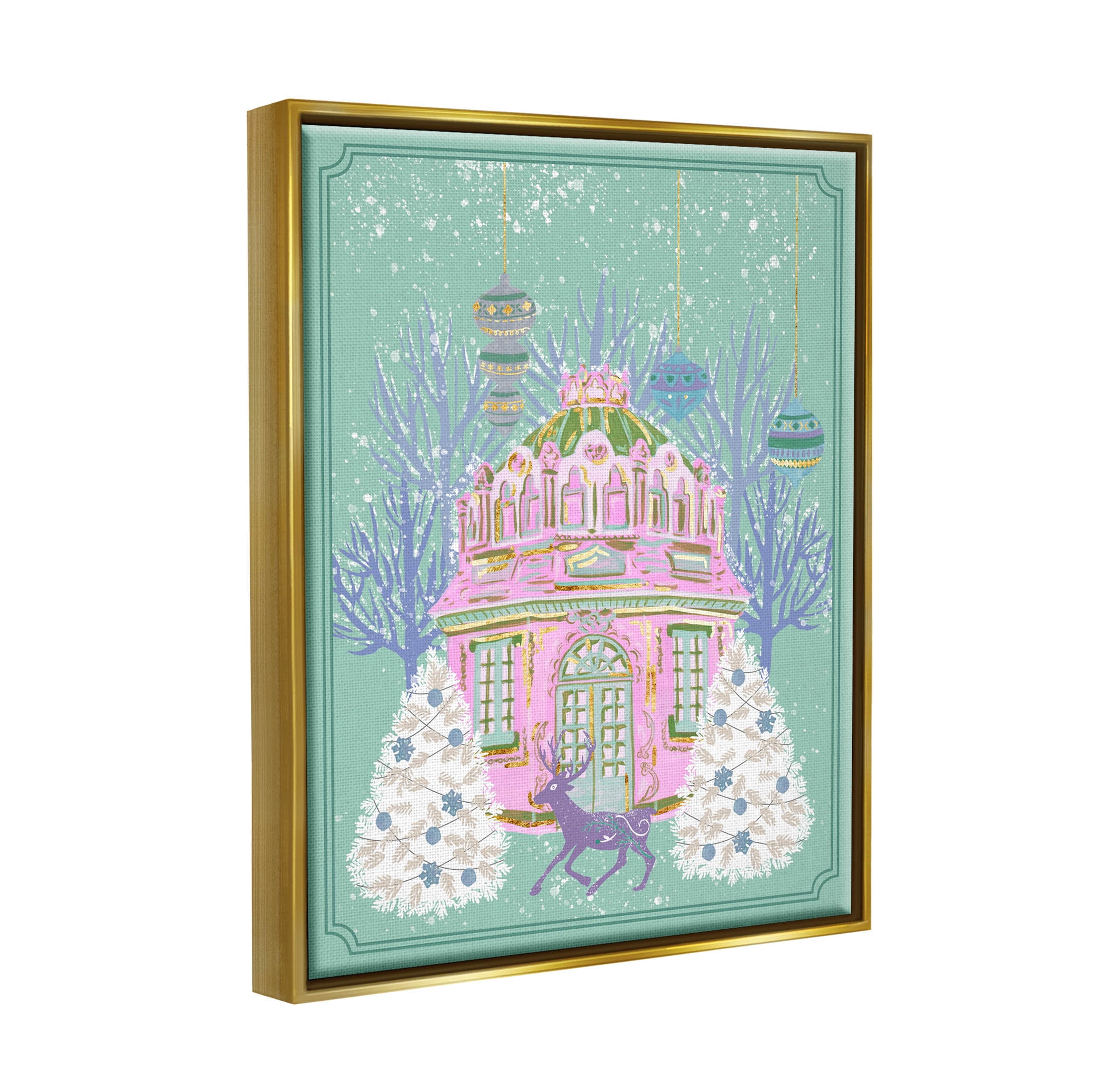 Stupell Industries Vintage Pastel Holiday Reindeer Graphic Art Metallic Gold Floating Framed Canvas Print Wall Art, Design by Melissa Wang