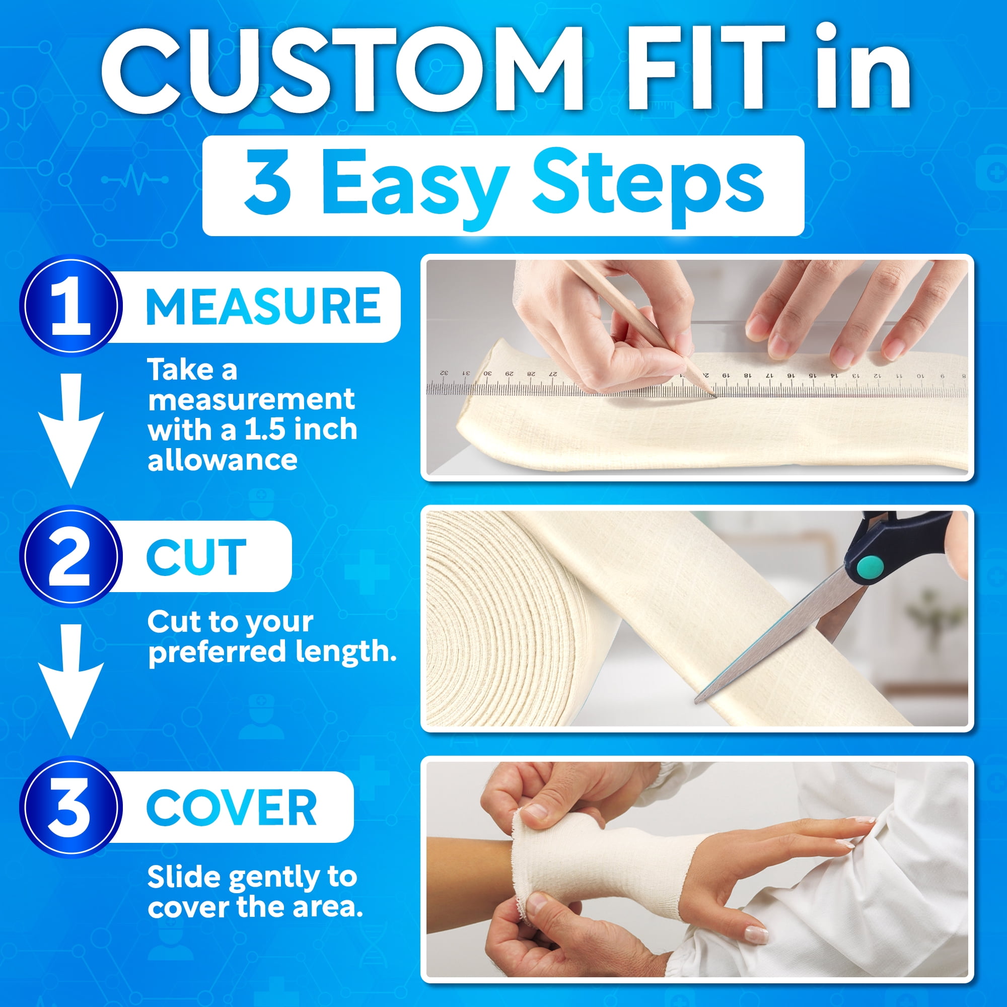 JJ CARE Tubular Bandage, 5” x 12 Yards Stockinette Tubing for Thighs and Waist, Size G Reusable Elastic Bandage Sleeve, Tubular Compression Bandage Roll for Large Thighs, Rubber Latex w/Cotton