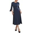 thumbnail image 2 of INSPIRE CHIC Women's Formal Dress Zipper Front Bell Sleeves Business Office Midi A-Line Dresses M Dark Blue, 2 of 4