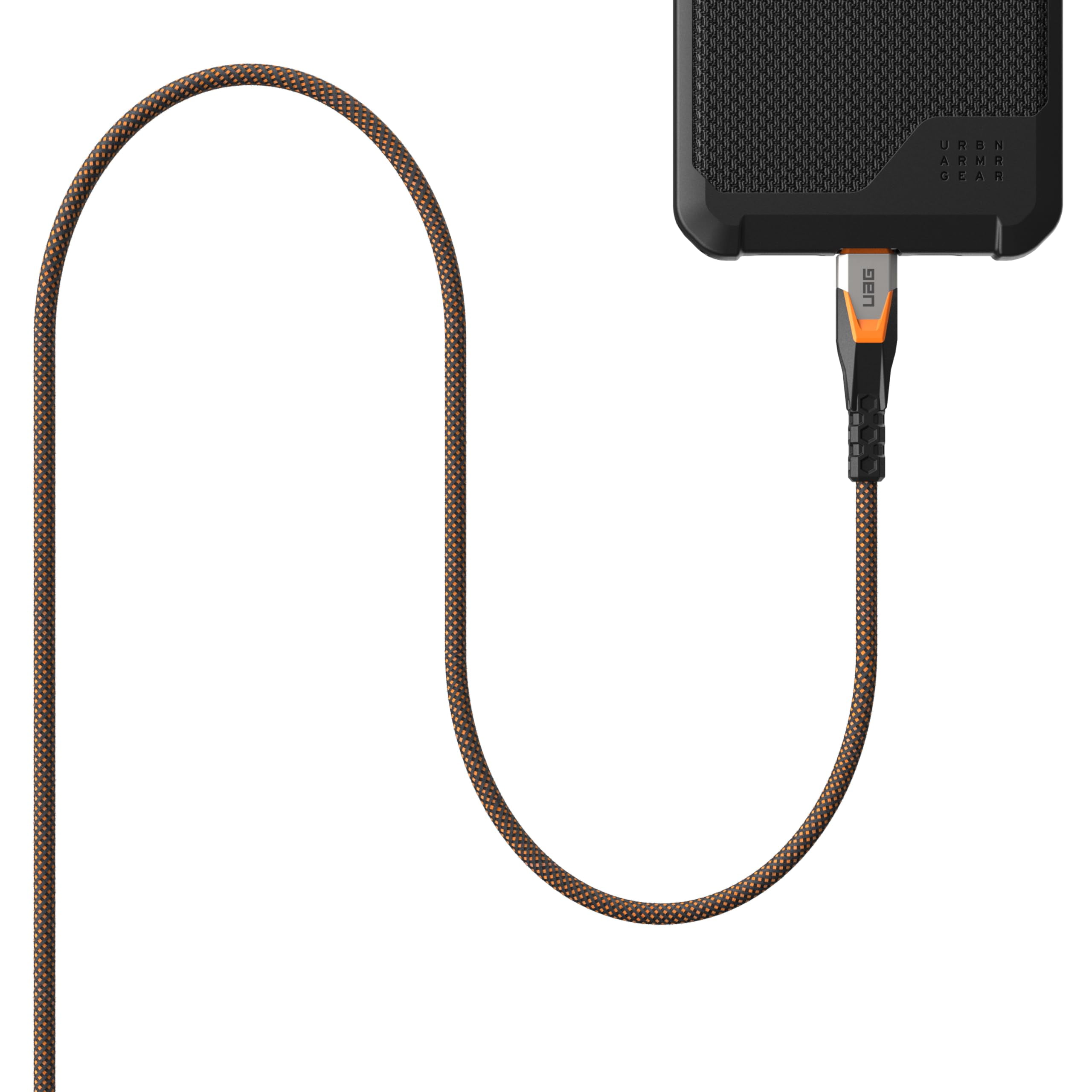 UAG SRGE USB 3.2 Gen 2 240W 20Gbps USB-C to USB-C Cable 2.5ft Rugged Reinforced SuperSpeed Fast Charging Cable with Strap Compatible with iPhone 17/16/15, Galaxy S25/S24/S23 & MacBook, Black/Orange