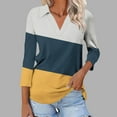 thumbnail image 1 of aidice Chemises à Manches 3/4 pour Femmes Col en V Tops Amples à Col Rabattu Printemps Été Décontracté Doux Confortables T-Shirts Colorblocks, 1 of 5
