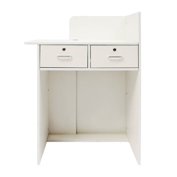White Modern Reception Desk with Warm White LED Lights, Heavy Duty 440 LBS Load Capacity, Front Desk with 2 Lockable Drawers & Cable Hole, Reception Counter for Office, Hotel, Retail Store