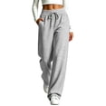 thumbnail image 2 of Vivianyo HD Women's Solid Wide Leg Elastic Drawstring Knit Jogger Pants, Womens Casual Loungewear Trousers with Oversized Patch Pocket for Jogging, Women's Gray, Sizes S-3XL, 2 of 6