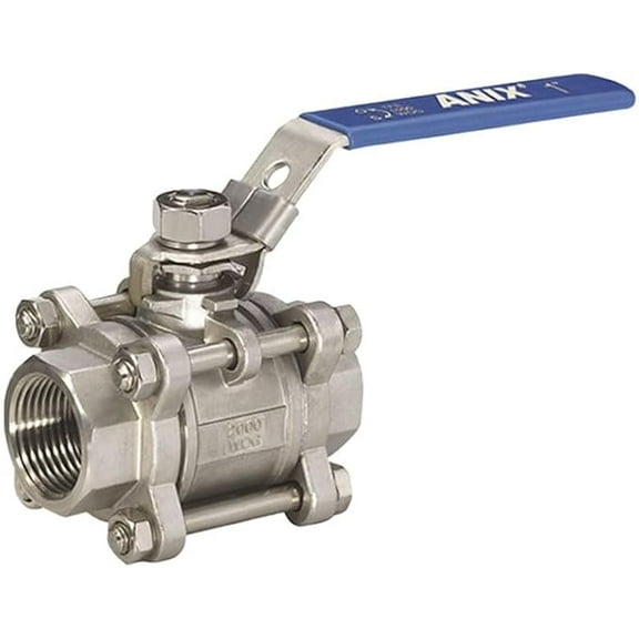 1" Stainless Steel 3PC Full Port Ball Valve 1000 PSI, NPT Threaded