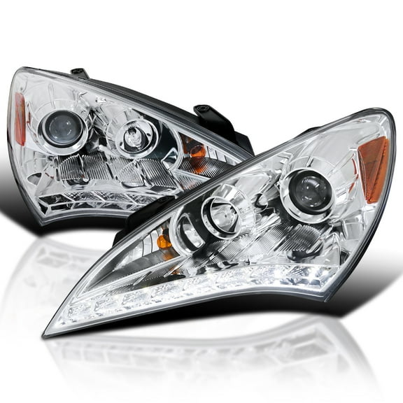 Spec-D Tuning LED Style Chrome Projector Headlights Compatible with 2010-2012 Hyundai Genesis 2Door Coupe, Left Right Pair Headlamps Assembly