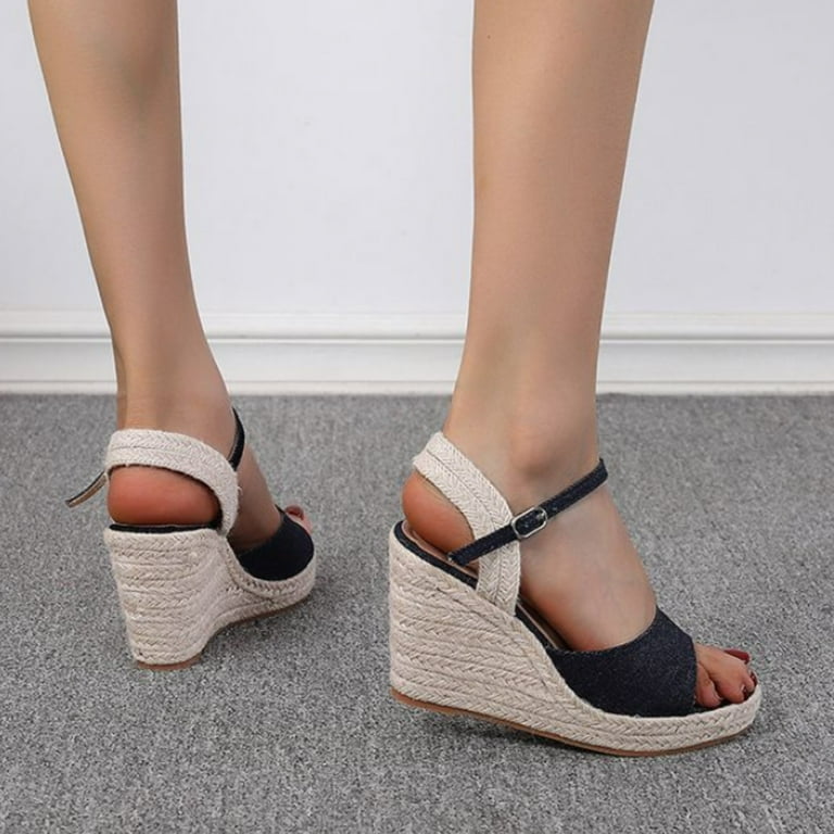 Aayomet Sandals for Women Dressy Summer Fashion Shoes Cork Wedge Sandal Ladies  Wedges Sandals Casual Platform Wedge Heel,BK2 6.5 
