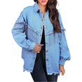 thumbnail image 2 of Baqcunre Womens Winter Coats Women's Tassel Single Breasted Solid Color Lapel Coat Long Sleeve Shirt Jacket Womens Jacket Womens Fall Fashion 2023 Light blue L, 2 of 6