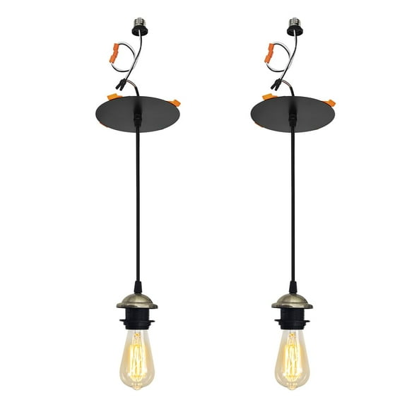 KAYYELAMP 2 Pcs Recessed Light Conversion Kit for E26 Recessed Mount Cans Bronze Metal Hanging Light Vintage Design For Kitchen Corridor Bedroom(No Bulb)