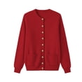 thumbnail image 5 of CHGBMOK Women Plus Size Round Neck Knit Cardigan Sweater Long Sleeve Button Down Casual Open Front Coat with Pockets Lightweight Fall Winter Outerwear, 5 of 8