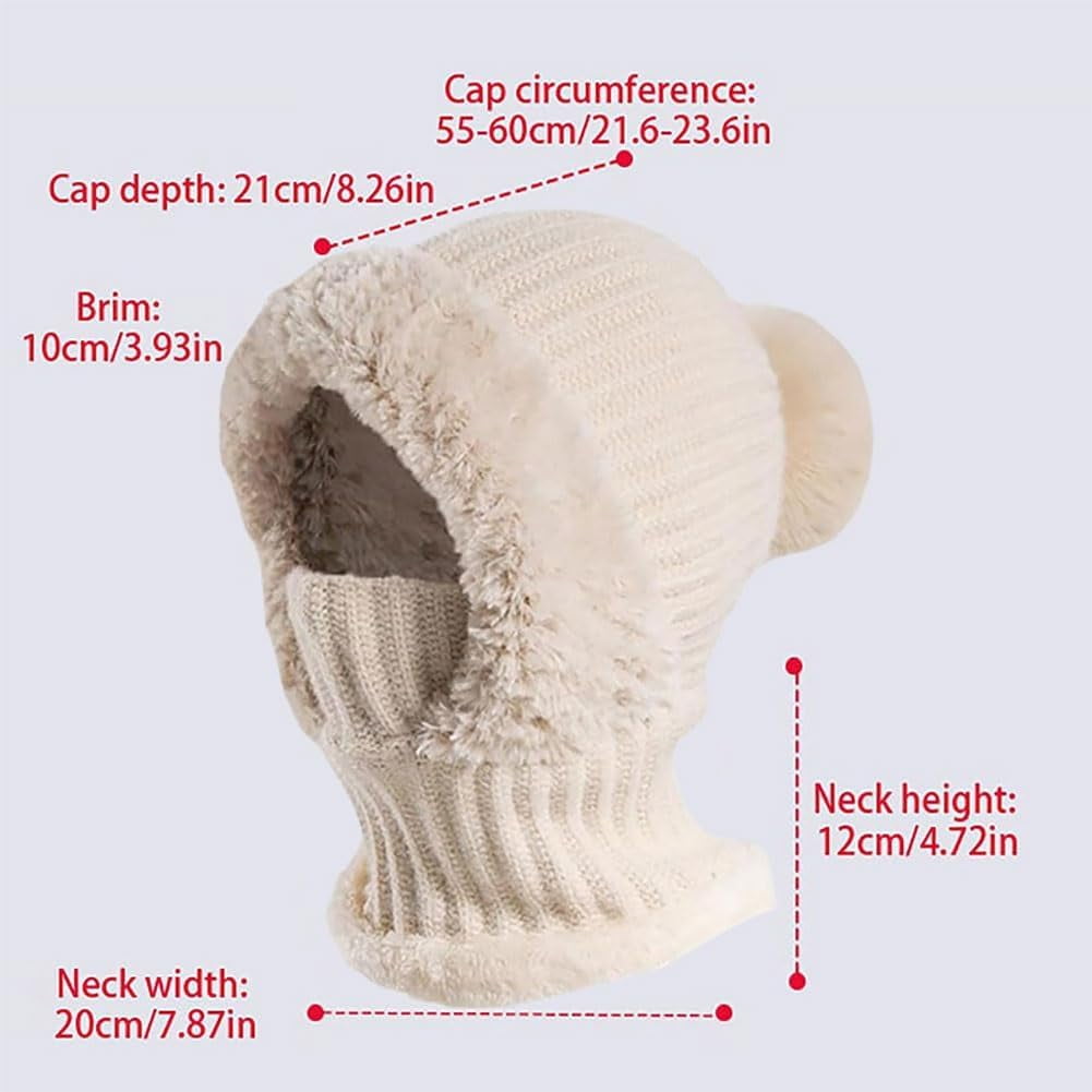Women's Knitted Hat in Autumn and Winter, Elastic Warm Ear Protection Hat, Balaclava Knit Scarf Hats, Running Ski Mask