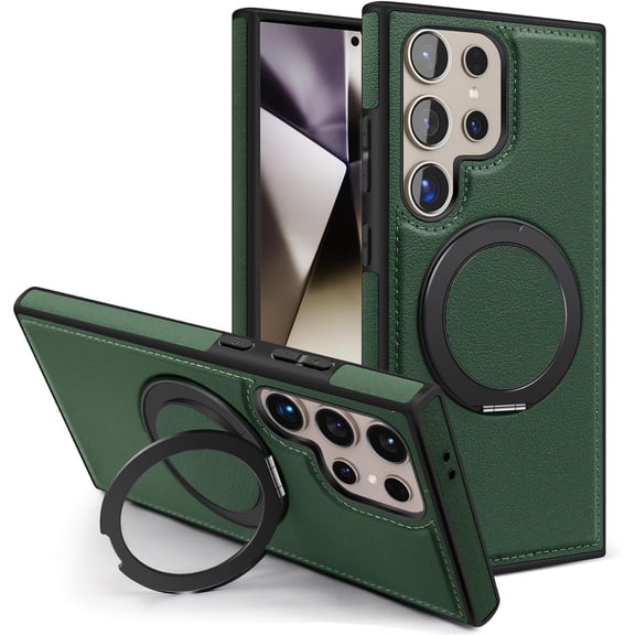 for Samsung Galaxy S24 Ultra Case Leather Magnetic [Compatible with MagSafe][360°Rotatable Ring Stand & Kickstand] Phone Cover for Samsung S24 Ultra